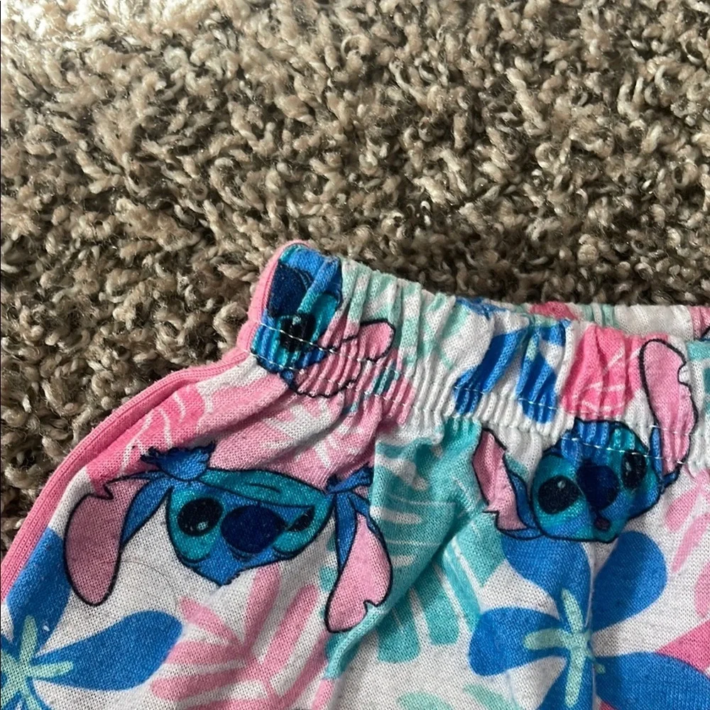 Girls Stitch Cartoon Print Pajama Shorts - Pink and Blue